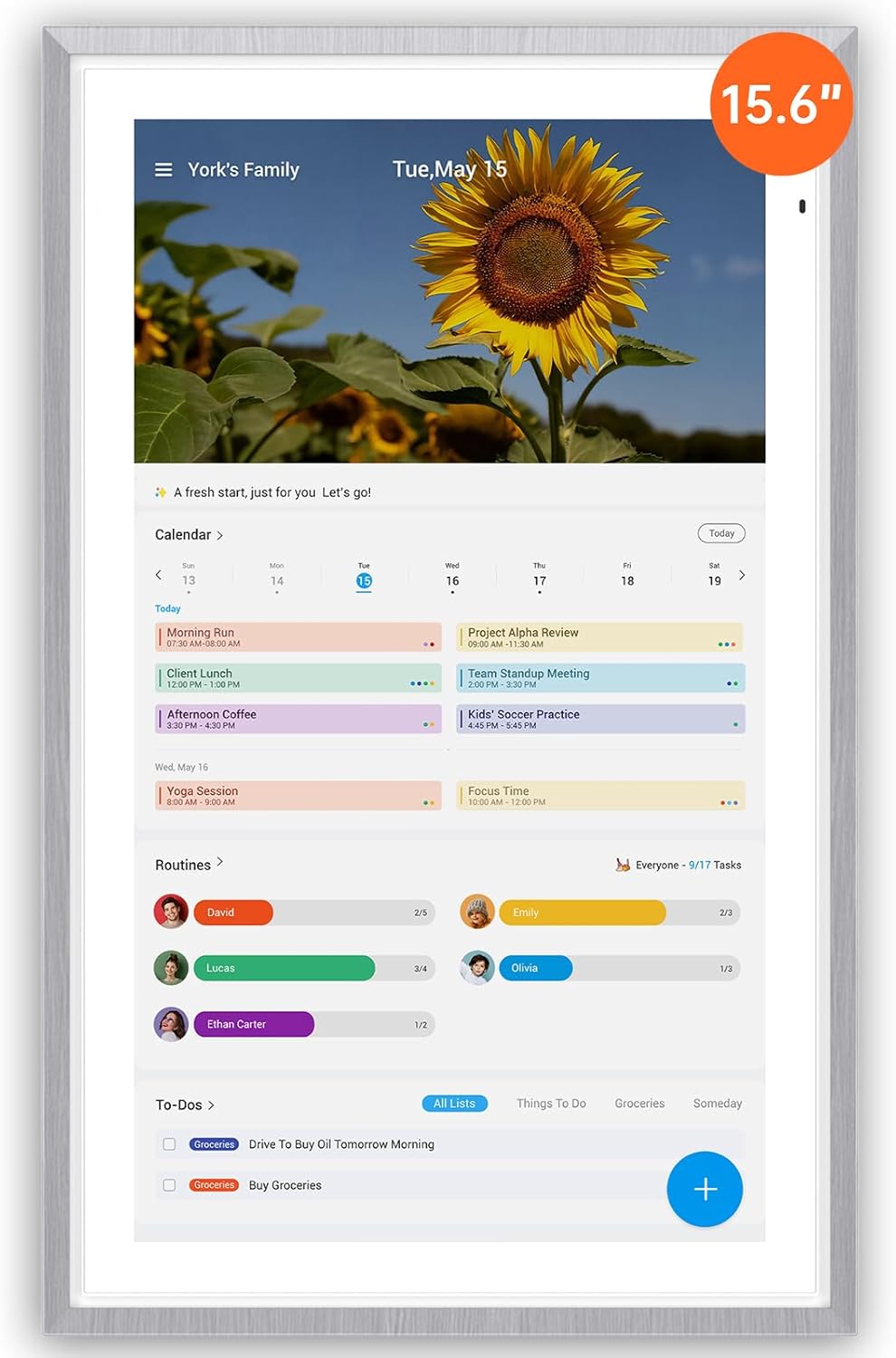 ApoloSign 15.6-inch Digital Calendar: Dual Mode Calendars with Google Play & Multi-calendar Sync, Electronic Planner & Chore Chart, Smart Touchscreen, Interactive Display for Family Schedules (Gray Wood, 15.6")