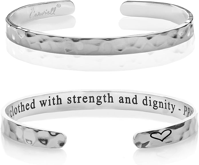 Carviell Engraved Cuff Bracelets for Women – Inspirational, Friendship, Love, Mom, Daughter, Sister, Christian, Graduation, Memorial & Wedding Gifts – 80+ Phrases – Stainless Steel, Gift-Ready