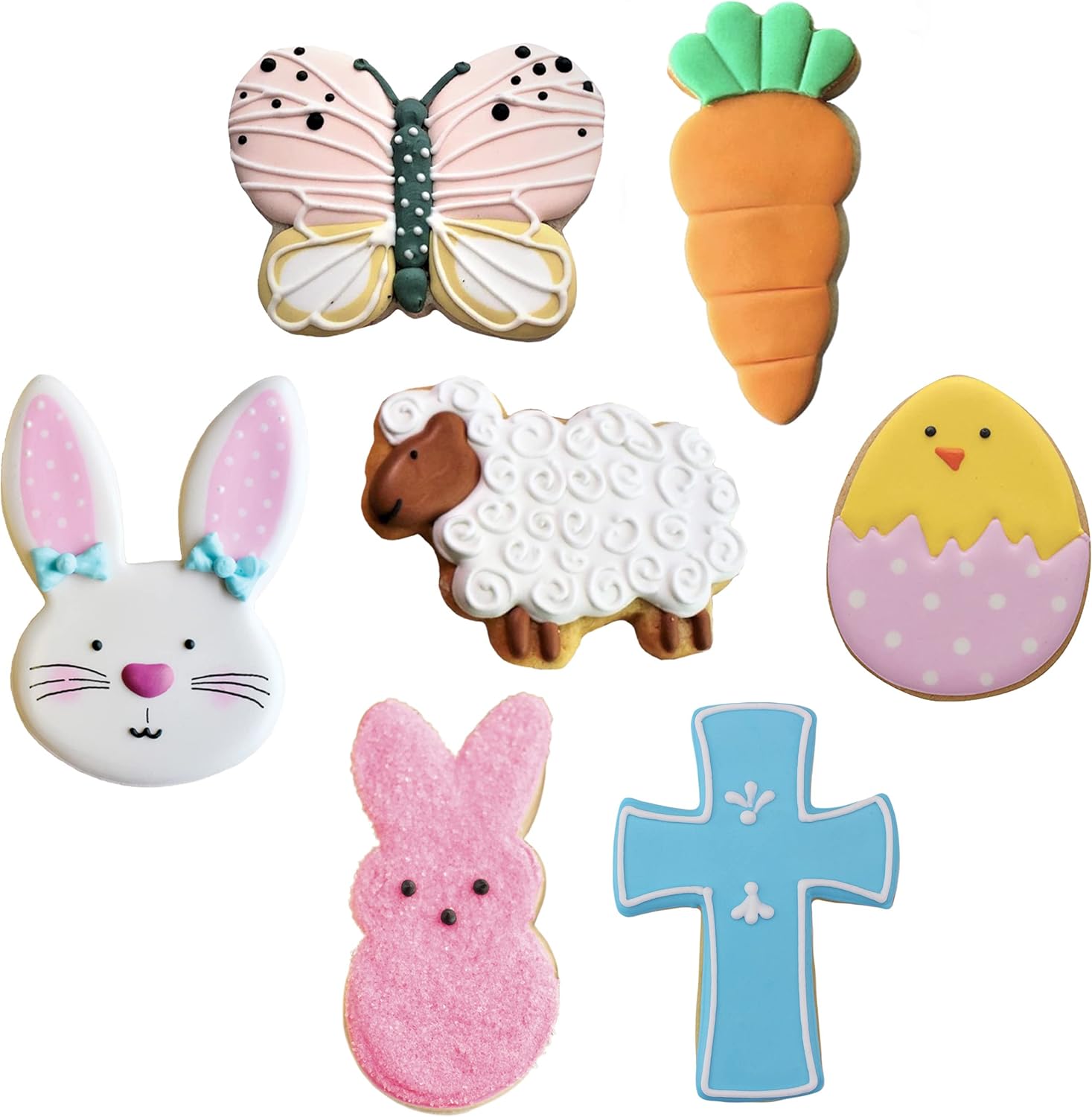 Easter Cookie Cutters 7-Pc Set Made in USA by Ann Clark, Easter Bunny, Egg, Holy Cross, Carrot, Butterfly, Lamb